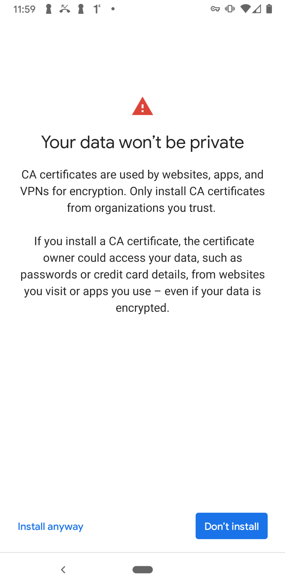 Android: tap Install Anyway