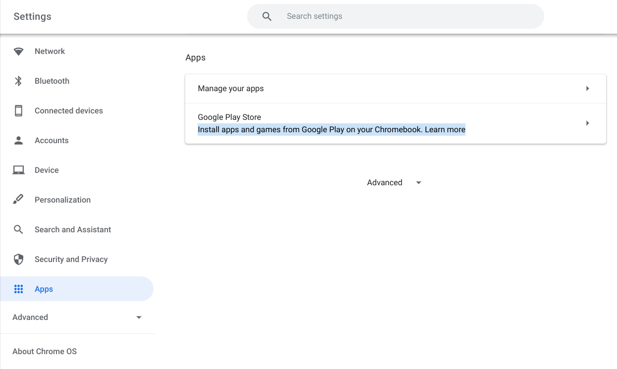 Chrome OS: click Google Play Store